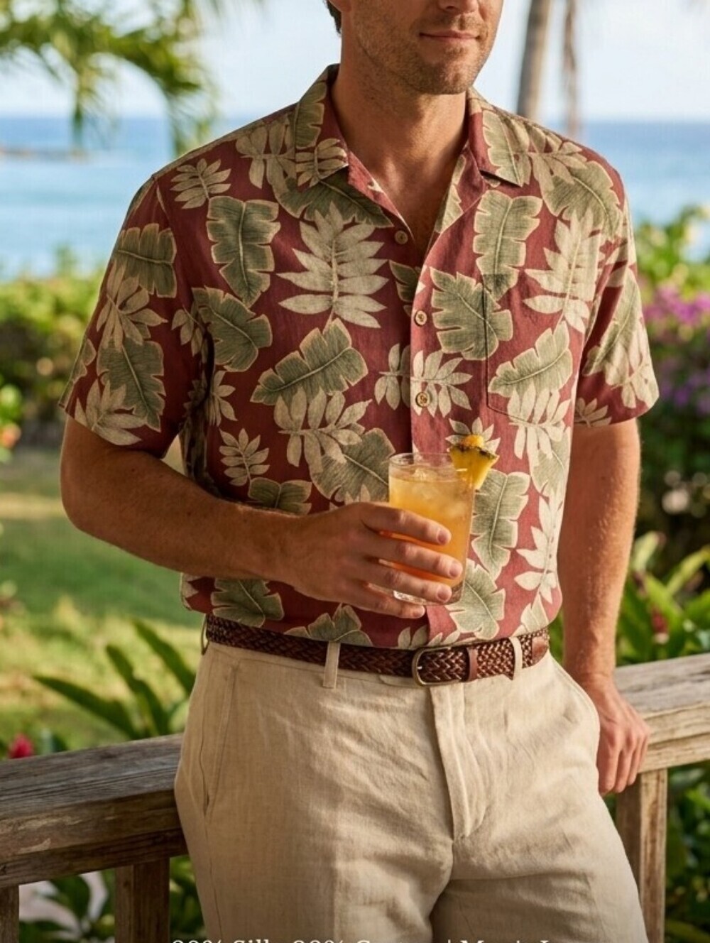 Paradise Blue Hawaiian Shirt Men’s Large Red Floral 80% Silk